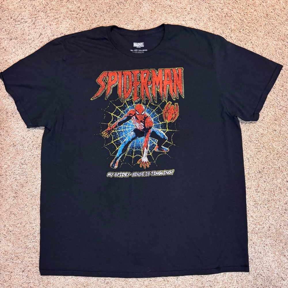 Marvel Black Spiderman Cotton T-Shirt, size 2X.
